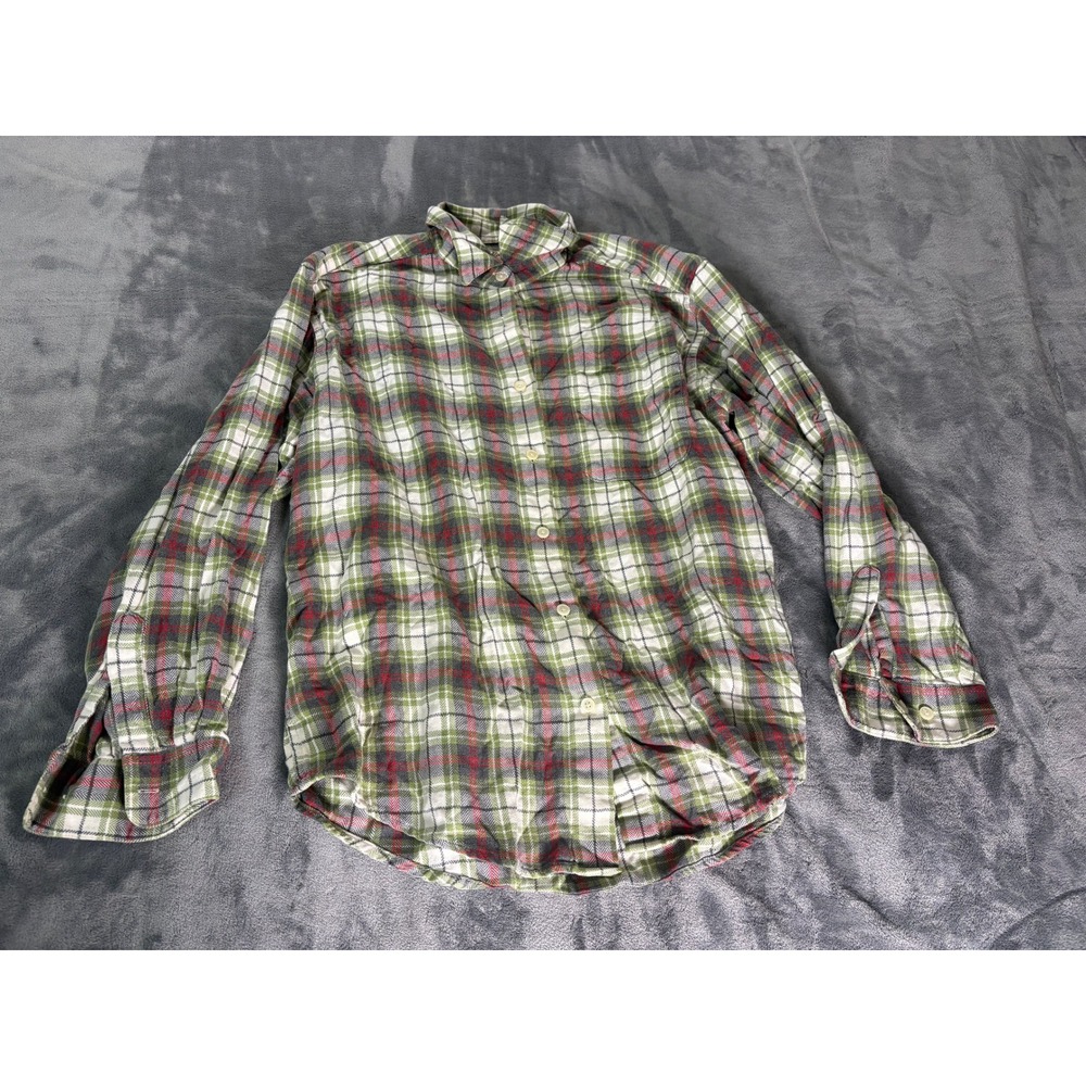 Eddie Bauer Womens Flannel Plaid Button Down Shirt L Green Cotton Top
